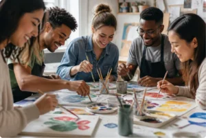 Groupe de jeunes faisant de l'art-thérapie